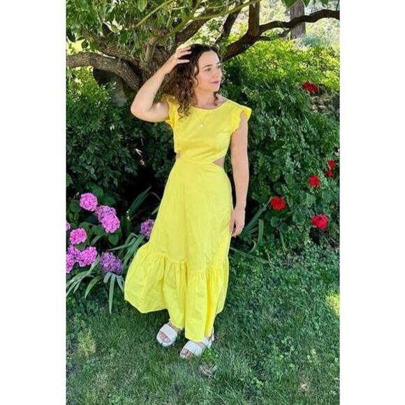 MARISSA WEBB x RTR Yellow Hourglass Waist Cutout Midi Summer Dress Size 4 - Picture 1 of 10